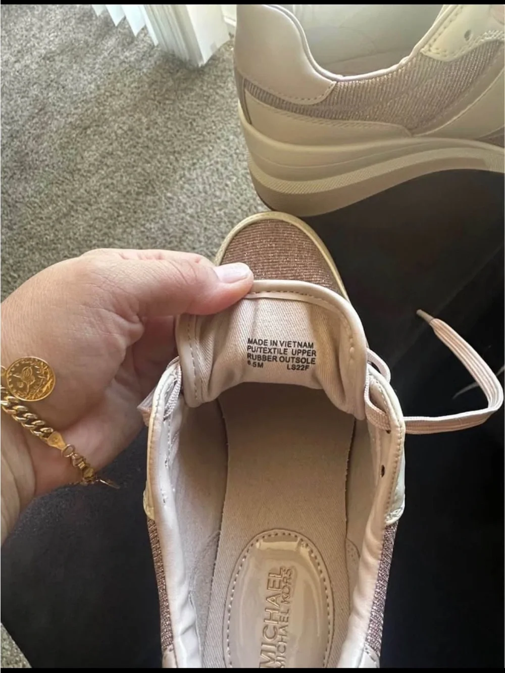 Michael Kors Pink and Cream Platform Wedge Sneakers